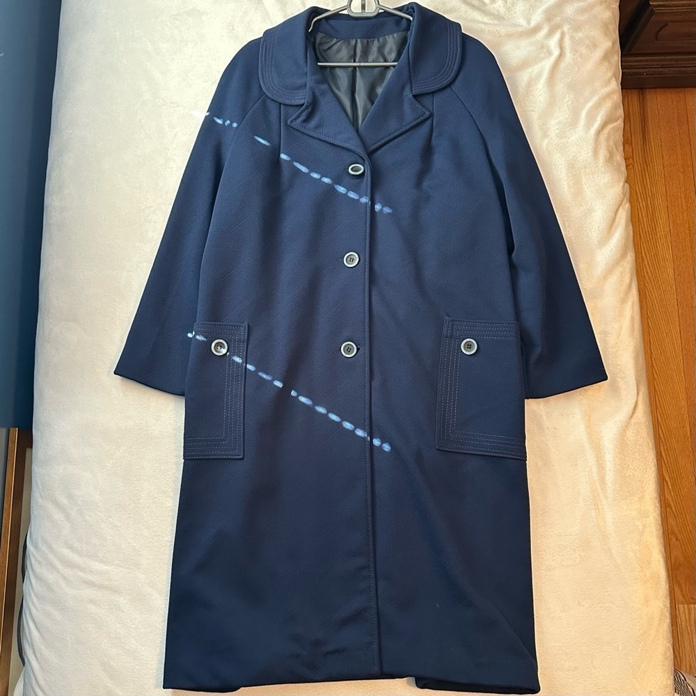 Vintage Trench Coat Long Jacket Lined XXL Women’s Navy Blue Unbranded Buttons